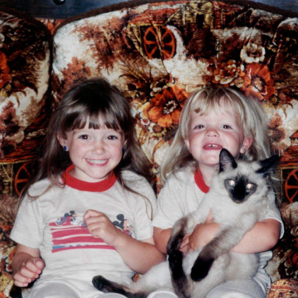 With my sister and a cat circa 1990